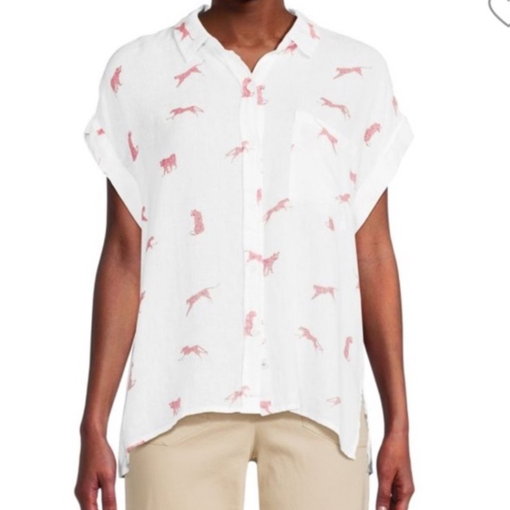 Rails White and Pink Blouse with Leopard Print